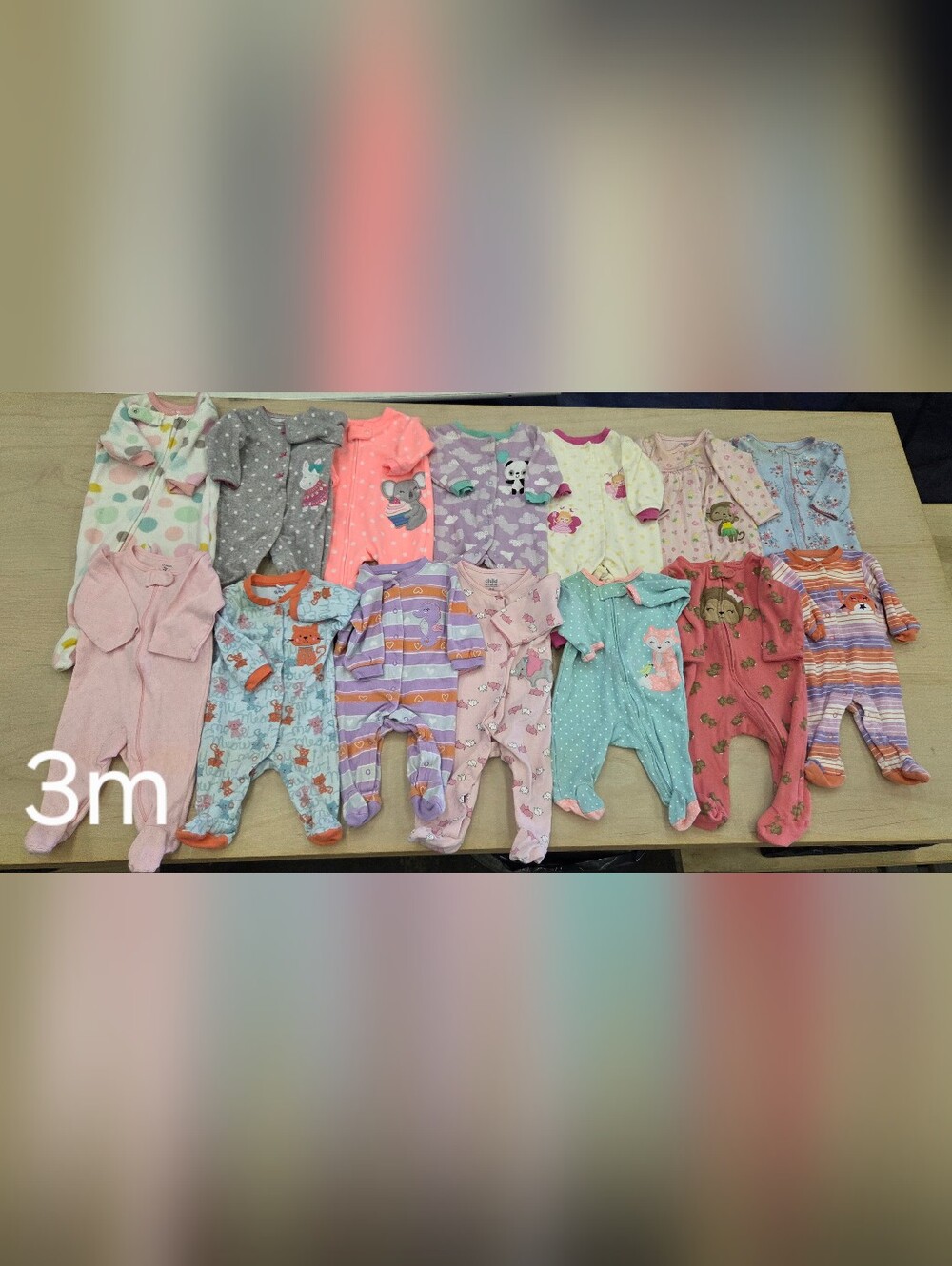 child of mine Pink Footed One-Piece Pajama with Elephant & Cupcake Motif